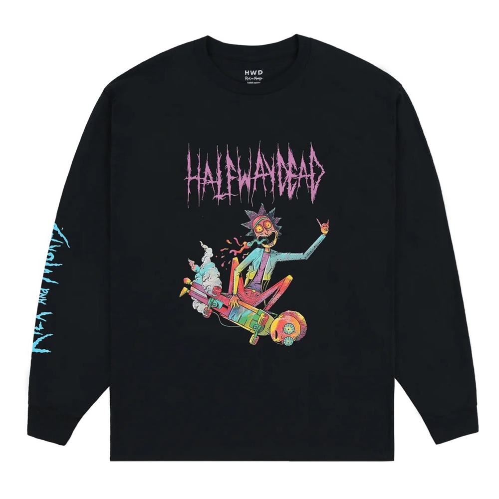 halfway dead x rick and morty sk8r boi long sleeve tee in black